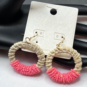 Earrings - gold tone - peach/pink & white - hooks